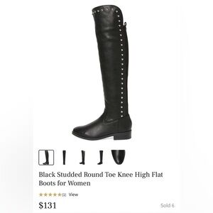 Black Studded Knee High Flat Boots